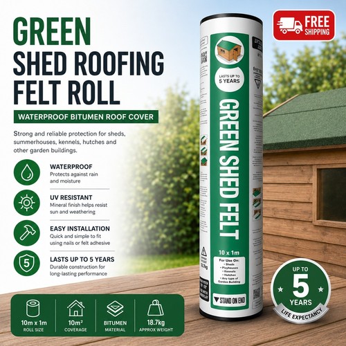 Green shed roofing felt 10m - shed, x